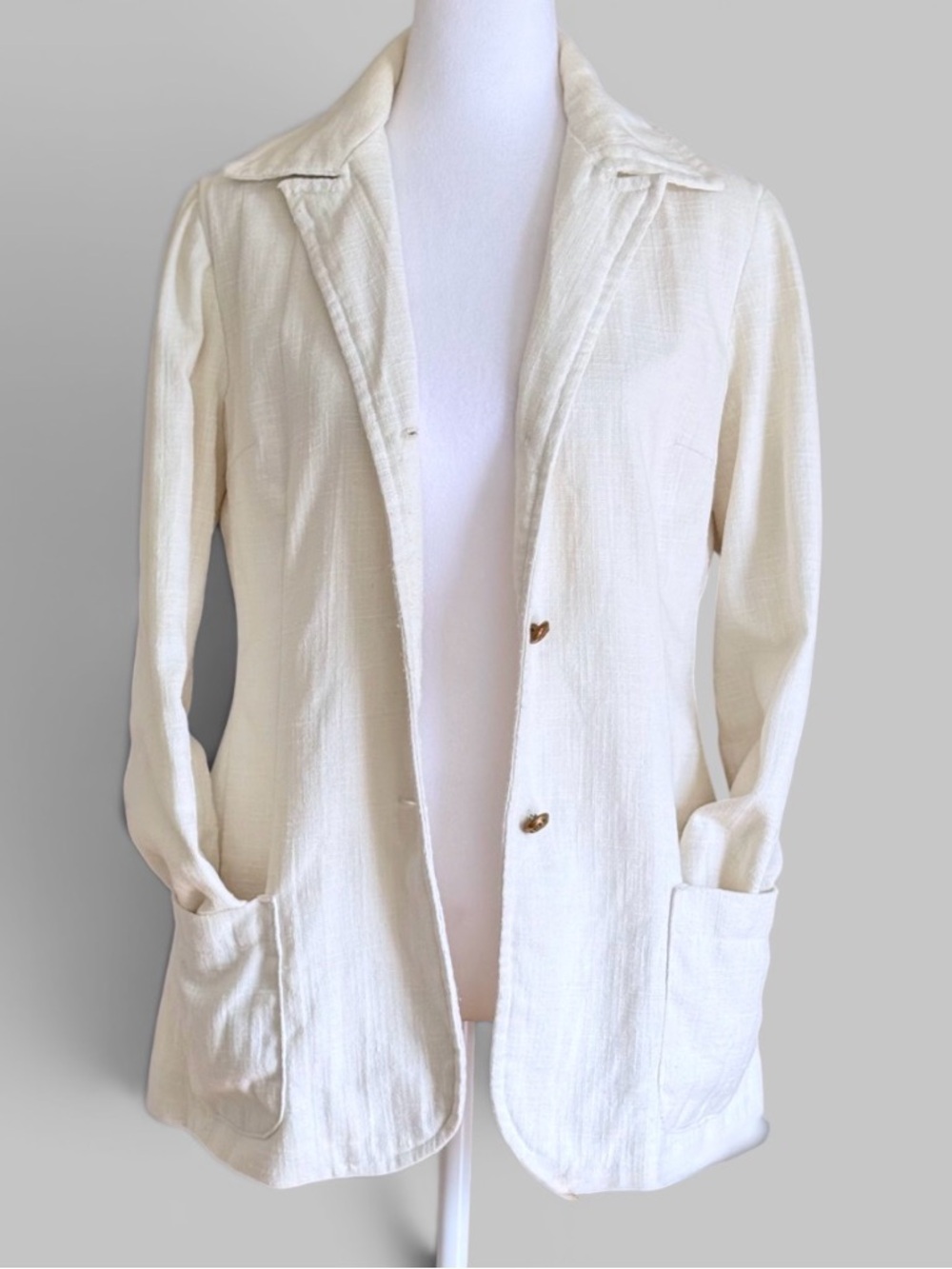 Vintage Handwoven Ivory Blazer Jacket Medium - Picture 4 of 6